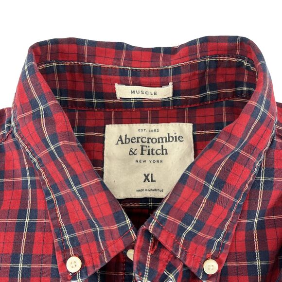 Vintage Y2K Abercrombie & Fitch Button Down Shirt Size XL Muscle Fit Red Plaid - Picture 2 of 7